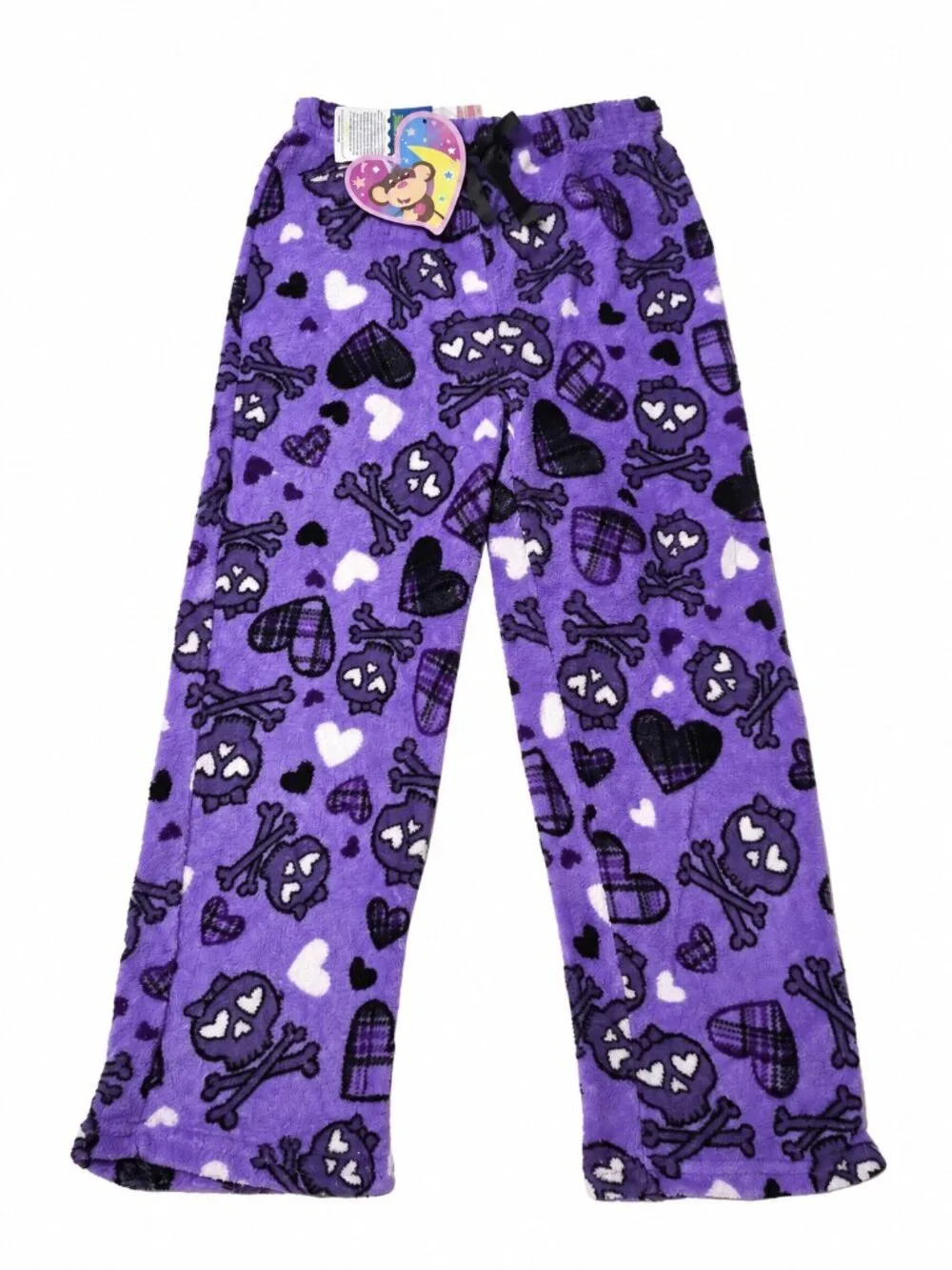 Girls Purple Fleece Pajama Pants Skull Hearts Size M 7/8 NWT